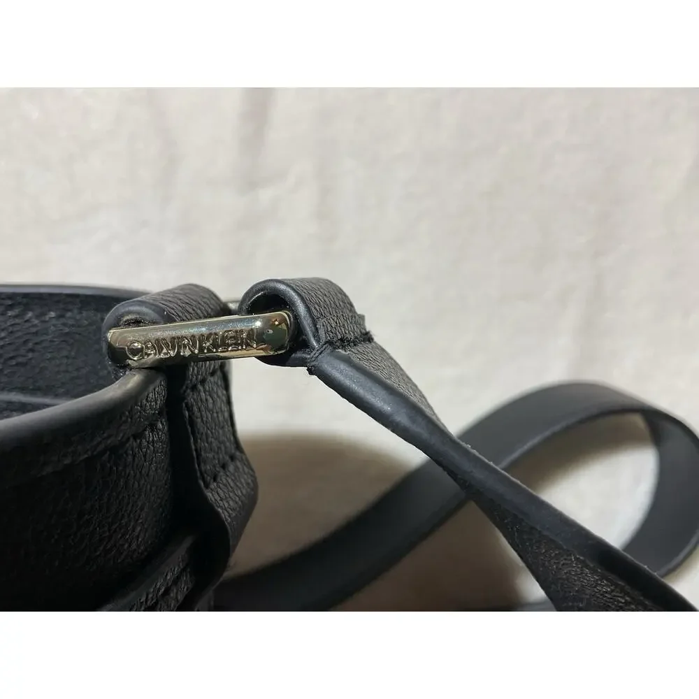 Calvin Klein Drawstring Bucket Bag Purse in Black Adjustable Gold Accents